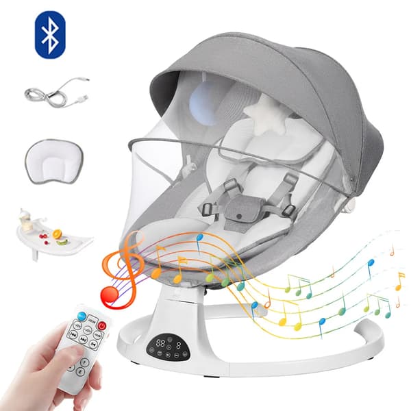 Keinutuoli vauvoille, Bluetooth-soitto, kaukosäädin,Harmaa