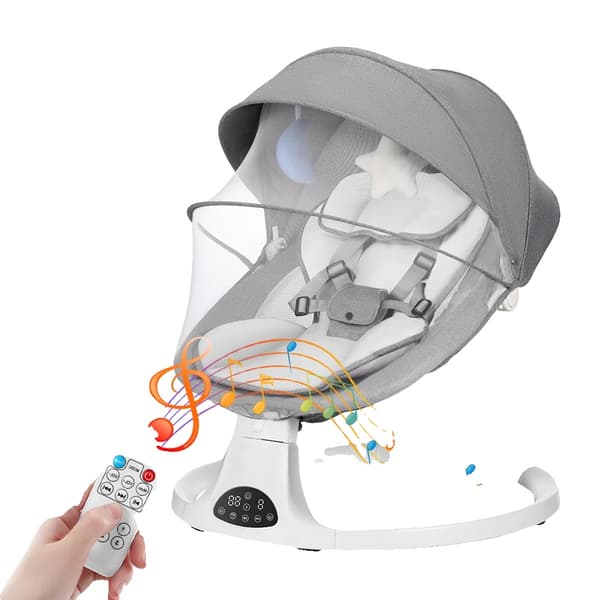 Keinutuoli vauvoille, Bluetooth-soitto, kaukosäädin,Harmaa