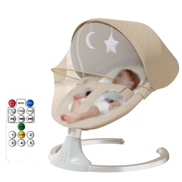 Babyswingstol, Elektrisk, Fjärrkontroll, Design med anti-ryggkurva,Färgburk