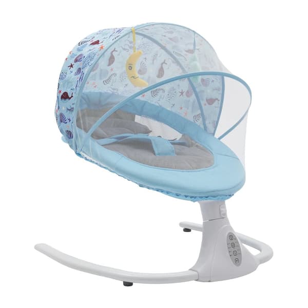 Elektrisk Baby Gyngestol, Fjernbetjening, Bluetooth, 8/15/30/60 Min Timer,Blå