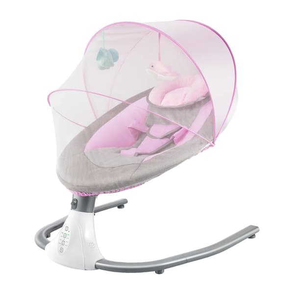 Elektrisk Baby Gyngestol, Fjernbetjening, Bluetooth-forbindelse, Fire Gyngeshastigheder,Lyserød
