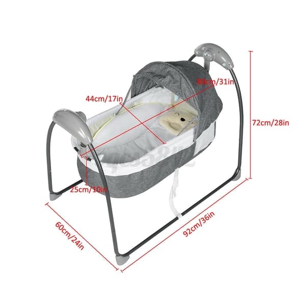 Bærbar Baby Seng, Elektrisk Vuggefunktion, Fjernbetjening, Sikker Design,GRÅ
