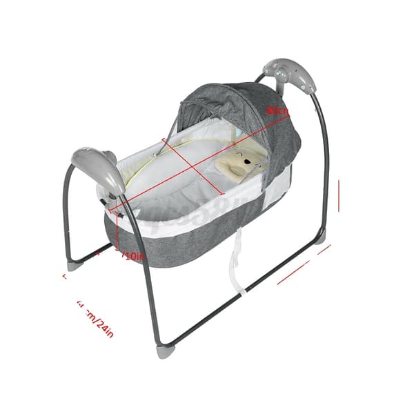Bærbar Baby Seng, Elektrisk Vuggefunktion, Fjernbetjening, Sikker Design,GRÅ