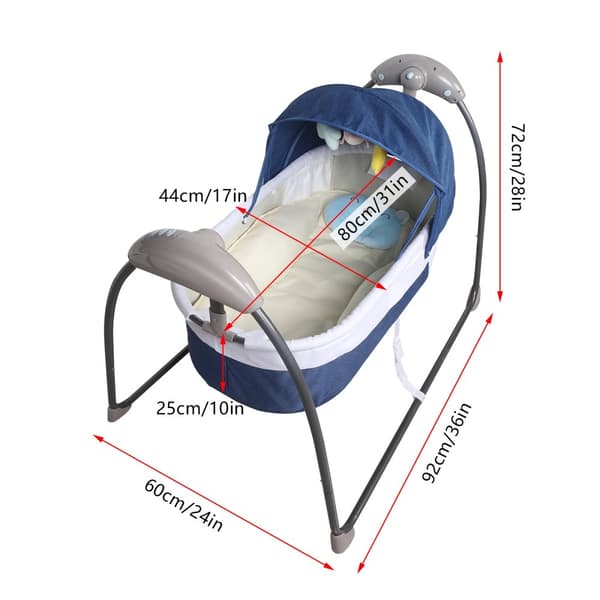 Bærbar Baby Seng, Elektrisk Vuggefunktion, Fjernbetjening, Sikker Design,Blå