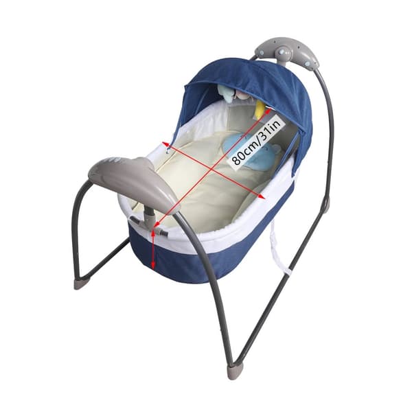 Bærbar Baby Seng, Elektrisk Vuggefunktion, Fjernbetjening, Sikker Design,Blå