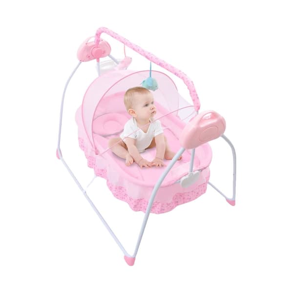 Babysängsvagga, 5 växlar justerbar, tidsinställningsfunktion, bärbar design,Rosa