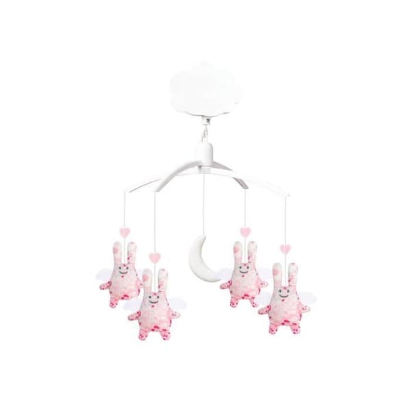 Trousselier - Musical Mobile Angel Rabbit Rosa Blommor - rosa