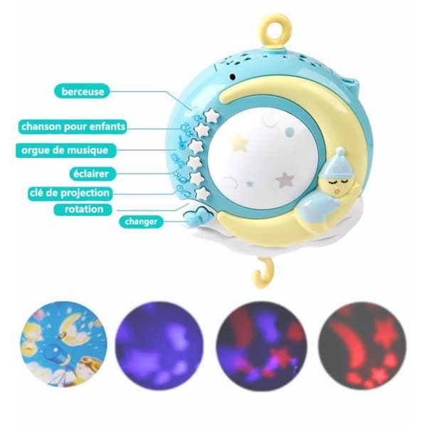 Baby Music Bed Bell Rattle Toy Bedside Bell Projection Baby Newborn Toy-Pink