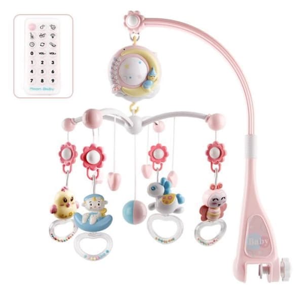 Baby Music Bed Bell Rattle Toy Bedside Bell Projection Baby Newborn Toy-Pink