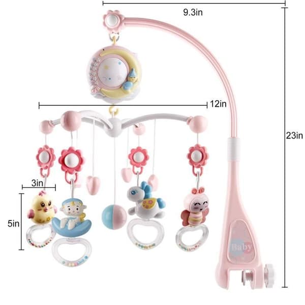 Musikmobil för fjärrstyrd babysäng - SURENHAP - Rosa - Projektion av ljus och ljud