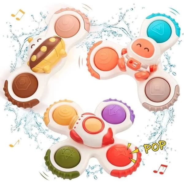 Sugkopp Spinner Babyleksaker, Hand Spinner Leksak för bebisar 1 år gamla, Sensorisk Leksak Badleksak för Baby, Anti Stress, 3 Pack