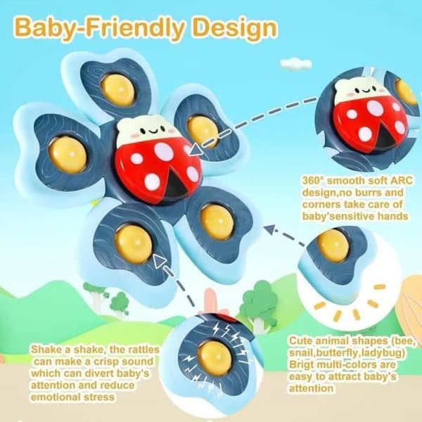 Baby sugkoppsspinnare, 4 delar Baby sugkoppsleksak, Bee Butterfly Ladybug Snigel Sensoriska duschleksaker, Babyleksak
