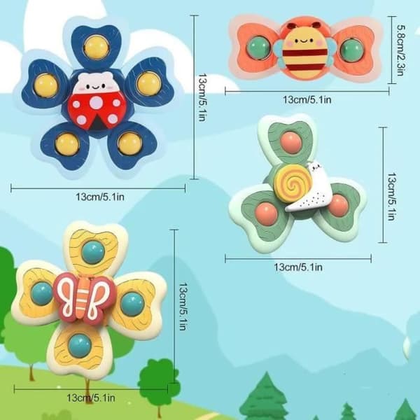 Baby sugkoppsspinnare, 4 delar Baby sugkoppsleksak, Bee Butterfly Ladybug Snigel Sensoriska duschleksaker, Babyleksak