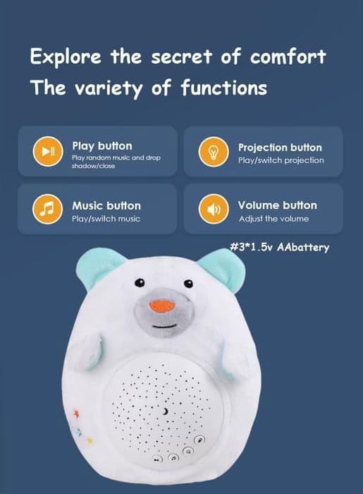 Baby White Noise och musikaliskt och självlysande babynattljus, babyprojektorleksak med 10 vaggvisor för att sova, originalpresent
