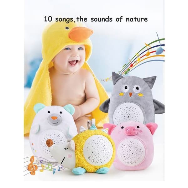Baby vitt brus och musikaliskt och självlysande babynattljus, babyprojektorleksak med 10 vaggvisor för att sova, originalpresent, grå