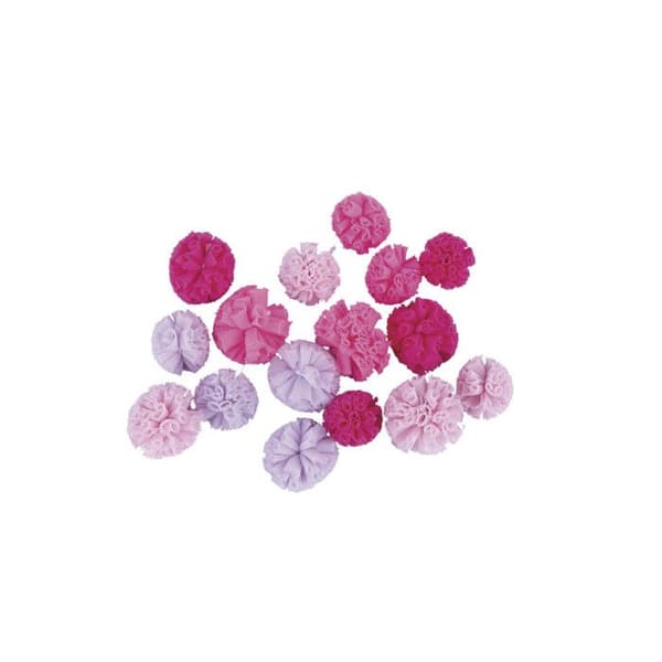 Pomponer i mjuk tulle rosa 3 cm 16 stycken
