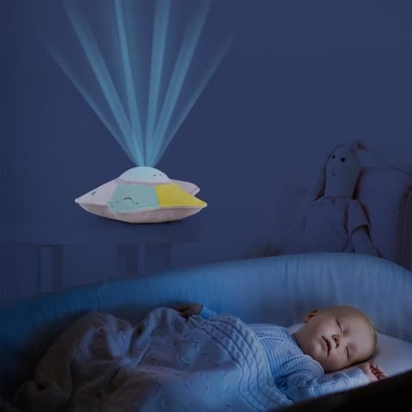 Femuddig stjärna projektionslampa stjärnhimmel baby barn blidka lätt musik plyschleksak