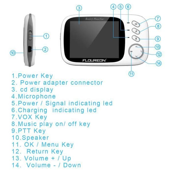 FLOUREON VB603 trådlös digital babyvakt - 3,2'' LCD-skärm - Night Vision - Stor batterikapacitet
