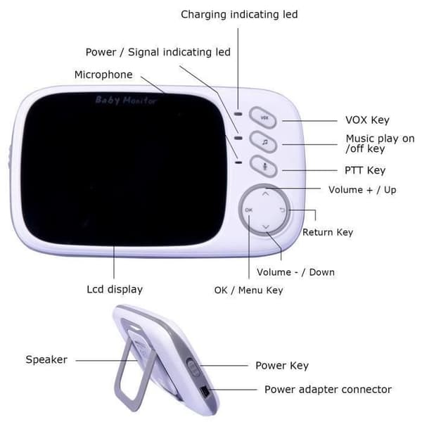 Babymonitor VB603 Baby Monitor Camera Wireless Listening 2,4GHz LCD för barn med temperatursensor, intercom-stöd