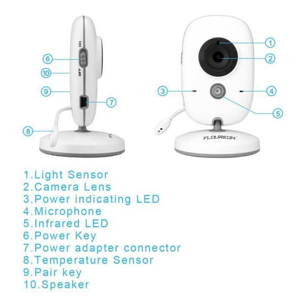 Floureon VB603 Baby Monitor Digital trådlös Baby Monitor 2,4GHz 3,2'' LCD-skärm Kamera Night Vision Vidbild Långvinkel