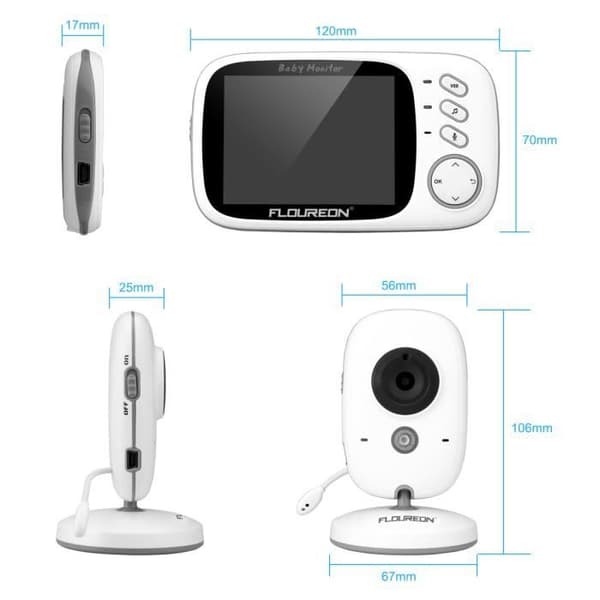Floureon VB603 Baby Monitor Digital trådlös Baby Monitor 2,4GHz 3,2'' LCD-skärm Kamera Night Vision Vidbild Långvinkel