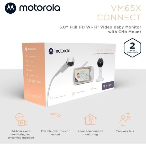 Babyvakt VM 65 CONNECT 2IN1 WIFI PÅ TEL + VIDEO 5"" SKÄRM med stativ "WIDE ANGLE VISION" SÄNG -Temperatur - T-Walkie