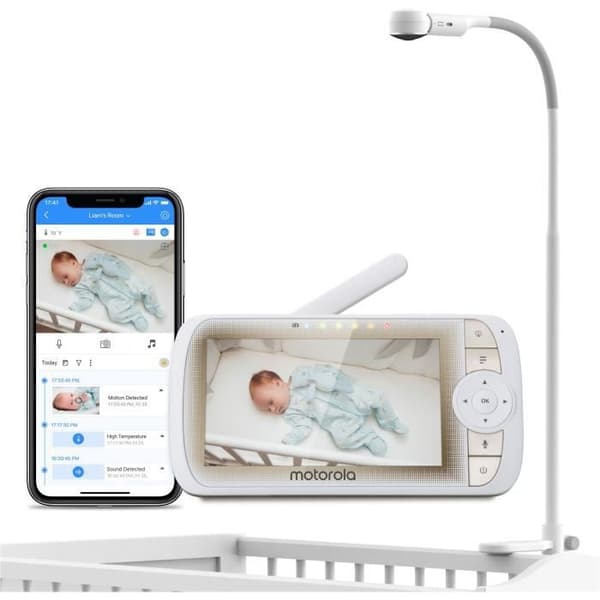 Babyvakt VM 65 CONNECT 2IN1 WIFI PÅ TEL + VIDEO 5"" SKÄRM med stativ "WIDE ANGLE VISION" SÄNG -Temperatur - T-Walkie
