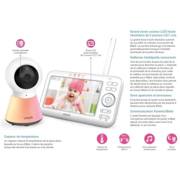 VTECH - Color Night Light Video Baby Monitor (5 Screen - Night Light) - BM5254