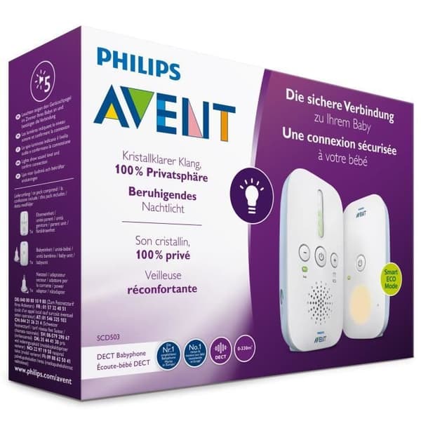 PHILIPS AVENT SCD503/26 - Ansluten DECT-babytelefon - Smart ECO-läge - Upp till 24 timmars batteritid - Lång räckvidd