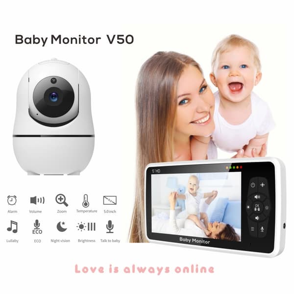Video Baby Monitor, HD 720P Opløsning, 300M Trådløs Rækkevidde,EU-stik