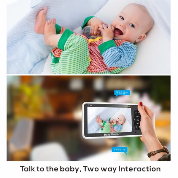 Video Baby Monitor, HD 720P Opløsning, 300M Trådløs Rækkevidde,EU-stik