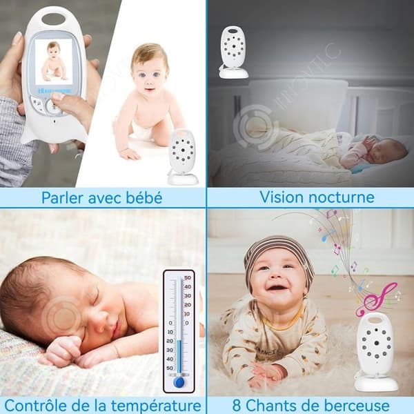 INN Babyphone 2,4GHz 6,3x12,6cm babyphone kamera LCD-skärm 2 tum intercom tvåvägs kommunikation nattseende babyphone videokamera