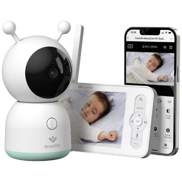 truelife R7 Dual Smart TLNCR7DS Babymonitor med 2,4 GHz Wi-Fi-kamera Vit