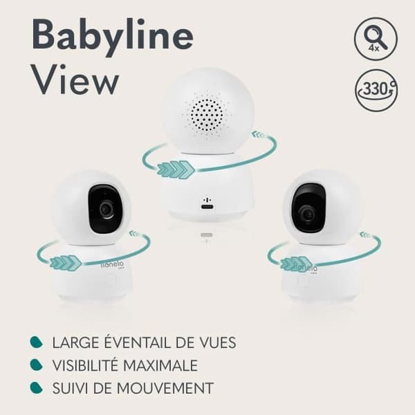 LIONELO Babyline View - Babytelefon HD - 330° - Bäbecamera WiFi - Tvåvägs ljud - Nattvision - Temperaturkontroll - USB