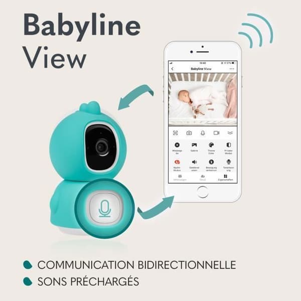 LIONELO Babyline View - Babytelefon HD - 330° - Bäbecamera WiFi - Tvåvägs ljud - Nattvision - Temperaturkontroll - USB