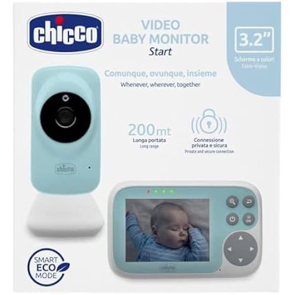 Chicco, Video Start babymonitor, med 3,2 färgskärm, 200 m räckvidd, Infraröd nattseende, Smart Eco Mode-funktion,
