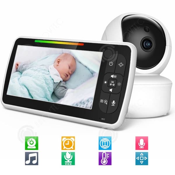 INN Baby Monitor med tvåvägsljud Baby Monitor Video Baby Monitor med 5,0 tums HD-skärmtemperatursensorkamera