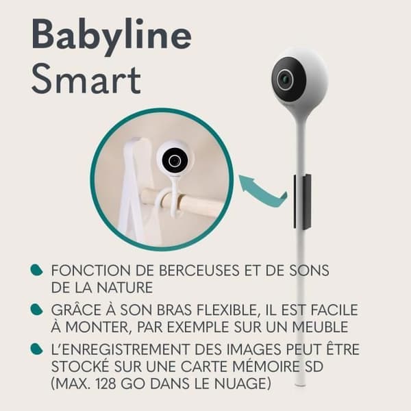 LIONELO Babyline Smart - HD Baby Monitor - 85° - WiFi babykamera - Tvåvägsljud - Night Vision - Temperaturkontroll - USB