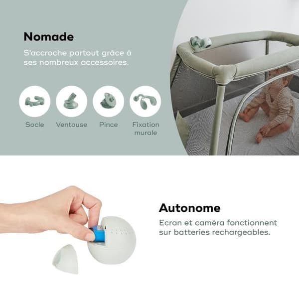 YOO Go+ Babyalarmkamera - Stor 5 720P HD-skærm - Genopladeligt batteri, 8 timers batterilevetid - 4 kameratilbehør medfølger