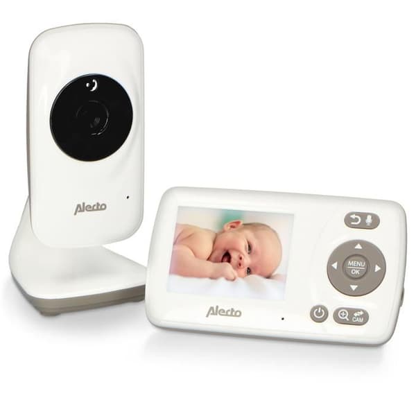 Alecto DVM-71 - Babymonitor med kamera och 2,4" färgskärm, vit/taupe Mullvadsgrå, Vit