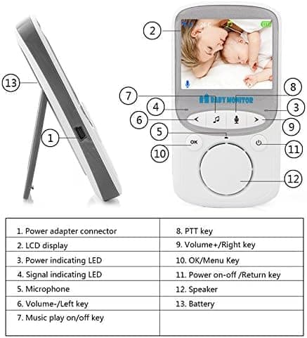 Babyalarm med 2,4 tommer skærm og tovejskommunikation - Nattesyn, Temperaturovervågning