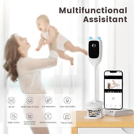 Smart babyalarm – 3 MP grådderegistrering og digital grænsemeddelelse | 2K UHD |WiFi-kamera med app + tovejslyd