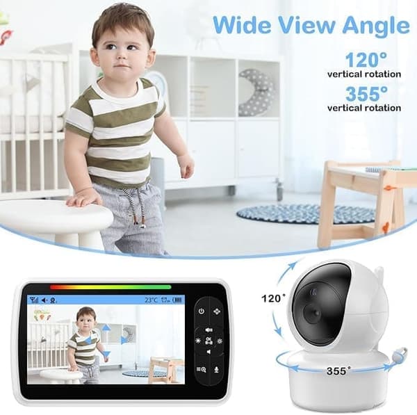OBOSOE Baby Monitor med Stort 5" Skärm | Tvävägsljud & 2x Zoom