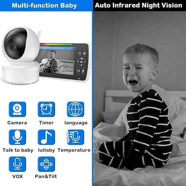 OBOSOE Baby Monitor med Stort 5" Skärm | Tvävägsljud & 2x Zoom
