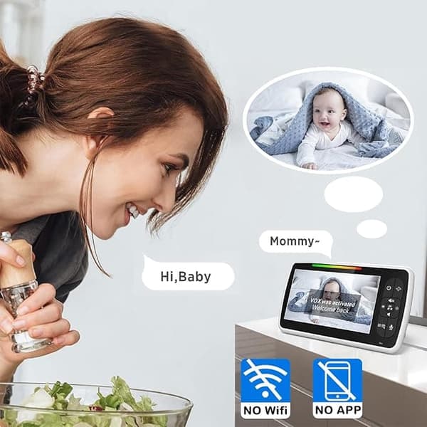 OBOSOE Baby Monitor med Stort 5" Skärm | Tvävägsljud & 2x Zoom