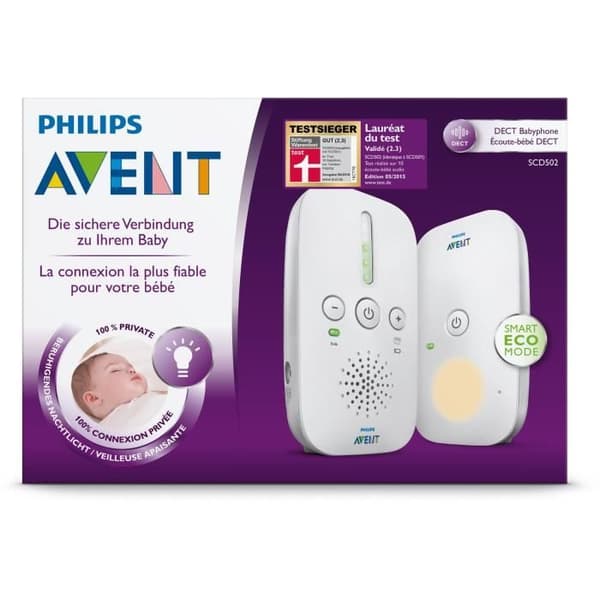 PHILIPS AVENT SCD502/26 - Ansluten ljudbabyvakt - Smart Eco-läge - Upp till 24 timmars batteritid - Nattljusfunktion