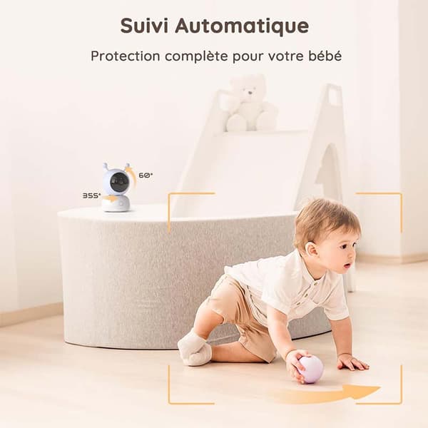Babyövervakningskamera, 2K-upplösning, 360° rotation, smart rörelsedetektering