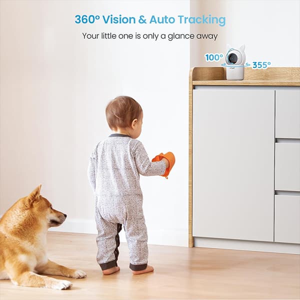 Babymonitor, 1080P HD-kameror, 360° PTZ-kontroll, smarta aviseringar