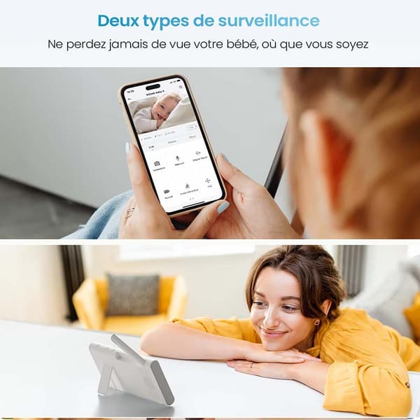 Babymonitor, 1080P HD-kameror, 360° PTZ-kontroll, smarta aviseringar