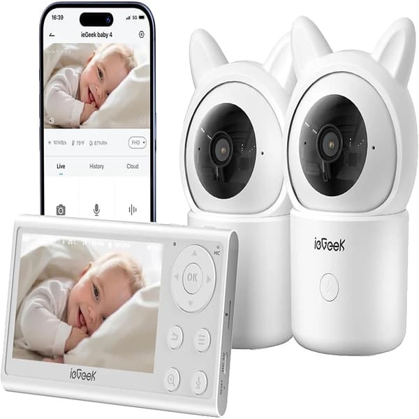 Babymonitor, 1080P HD-kameror, 360° PTZ-kontroll, smarta aviseringar